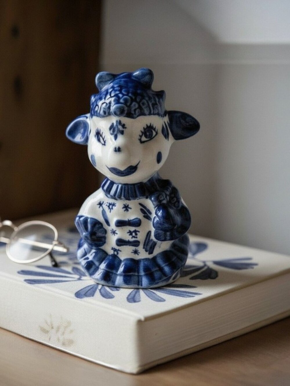 Gzhel Porcelain Lamb Figurine Hand Painted Cobalt Blue White Made in Russia
